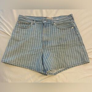 Madewell high waisted stripe denim a-line shorts